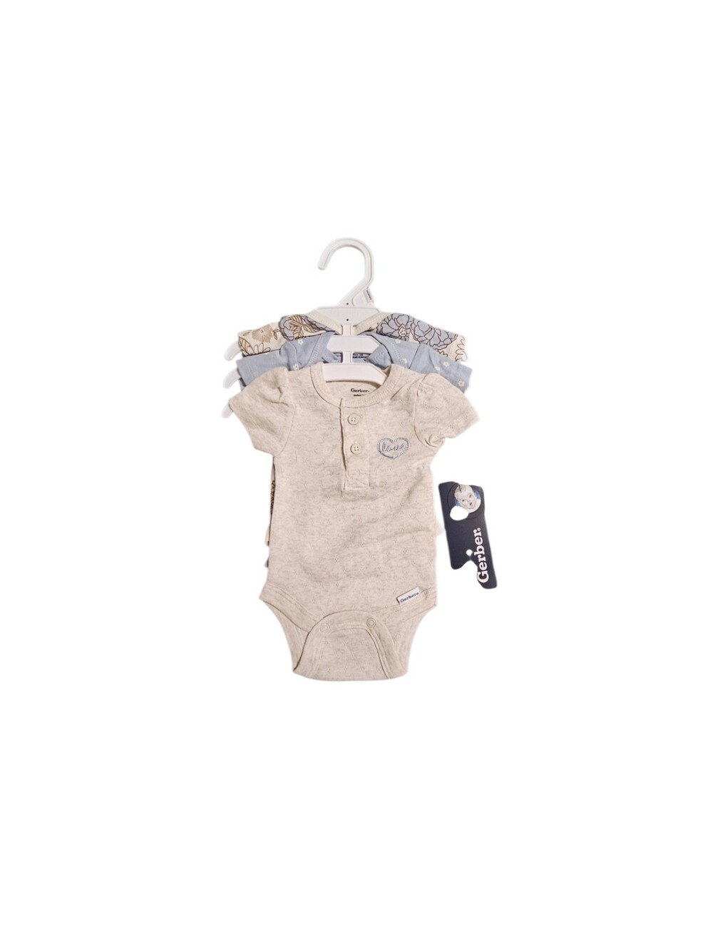 Gerber Neutral Beige and Blue Baby Bodysuit Set